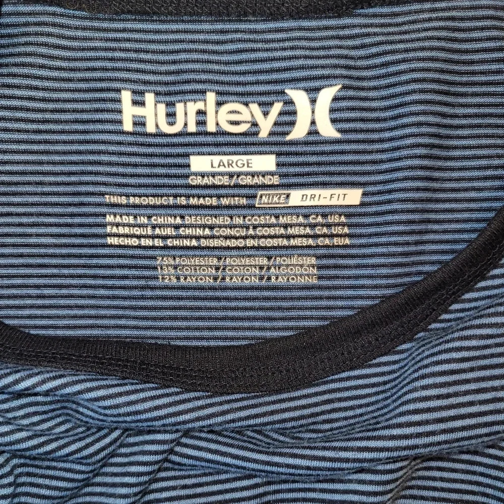 **4/$20 TEES**Hurley Men's size Large Blue and Black stripe tee shirt LOT-E - Picture 4 of 4